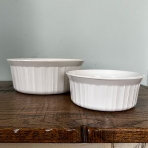 Vintage CorningWare French White Ramekin / Baking Dish Set (2)